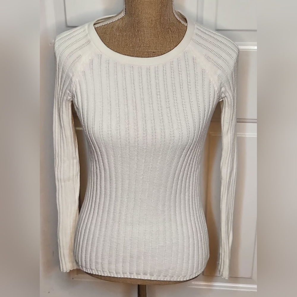 Banana Republic White Knit Sweater with Gold Anchor Buttons